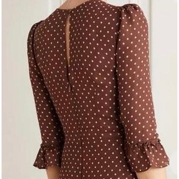 Reformation Doutzen Dress Polka Dot Ruffles Retro Feminine Chocolate Brown 22 - Picture 6 of 10